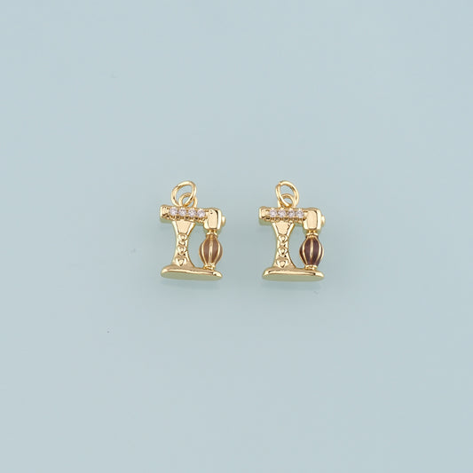 18K Gold Filled Sewing Machine Pendant,Enamel Sewing Machine Charm Bracelet Necklace for DIY Jewelry Making Supply