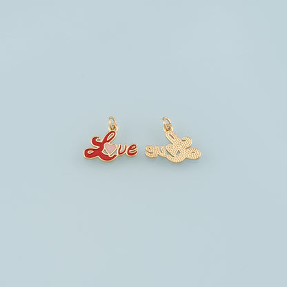 18K Gold Filled Love Pendant,Enamel Heart Charm Bracelet Necklace for DIY Jewelry Making Supply