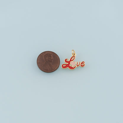 18K Gold Filled Love Pendant,Enamel Heart Charm Bracelet Necklace for DIY Jewelry Making Supply