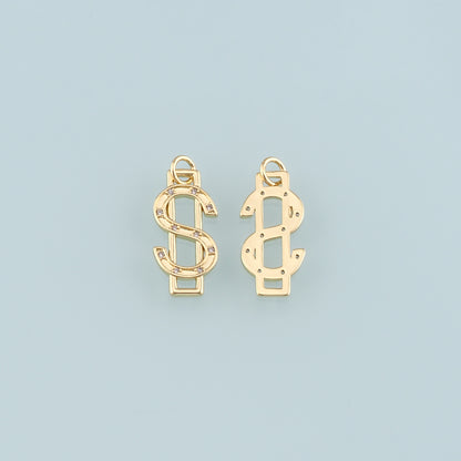 Gold Dollar Charms,18K Gold Filled Money Pendant,CZ Micro Pave Dollar Charm Bracelet Necklace for DIY Jewelry Making Supply