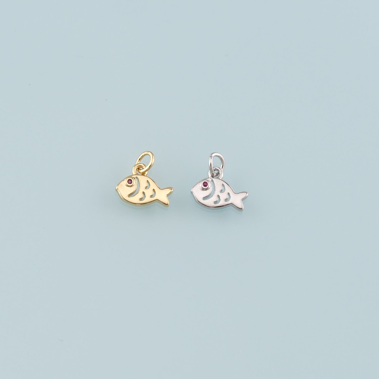 Gold Fish Charms,18K Gold Filled Fish Pendant,CZ Micro Pave Fish Charm Bracelet Necklace for DIY Jewelry Making Supply