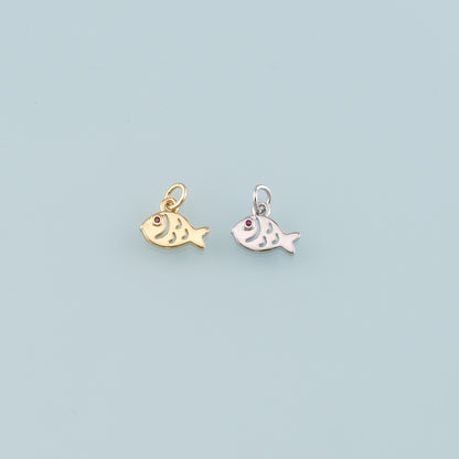 Gold Fish Charms,18K Gold Filled Fish Pendant,CZ Micro Pave Fish Charm Bracelet Necklace for DIY Jewelry Making Supply