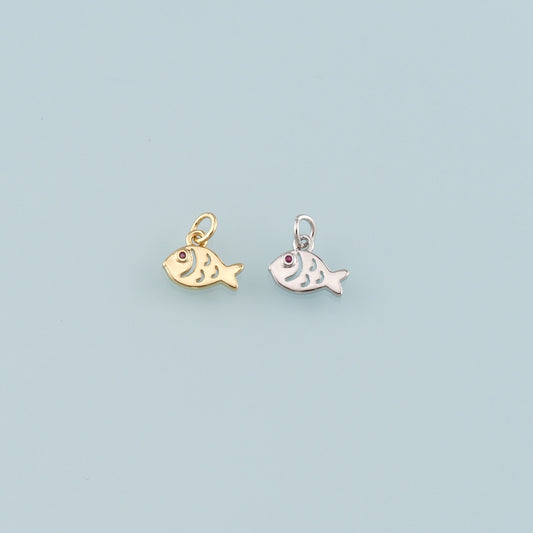 Gold Fish Charms,18K Gold Filled Fish Pendant,CZ Micro Pave Fish Charm Bracelet Necklace for DIY Jewelry Making Supply