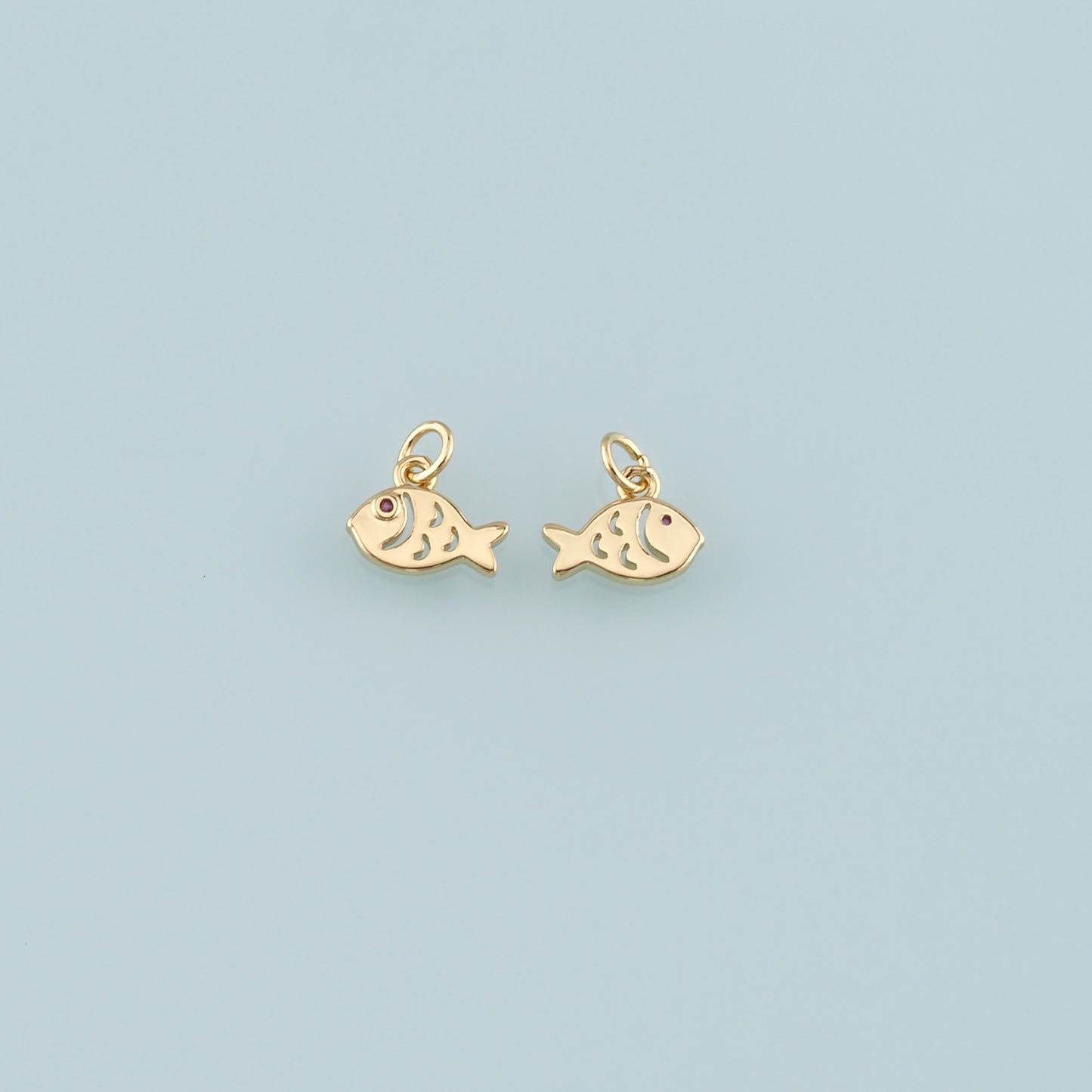 Gold Fish Charms,18K Gold Filled Fish Pendant,CZ Micro Pave Fish Charm Bracelet Necklace for DIY Jewelry Making Supply