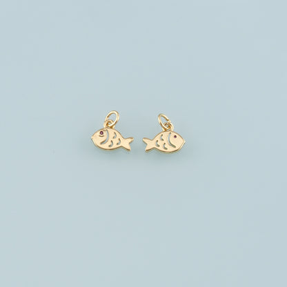 Gold Fish Charms,18K Gold Filled Fish Pendant,CZ Micro Pave Fish Charm Bracelet Necklace for DIY Jewelry Making Supply