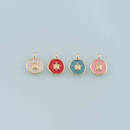 Gold Ocean Charms,18K Gold Filled Turtle Pendant,Enamel Turtle Charm Bracelet Necklace for DIY Jewelry Making Supply