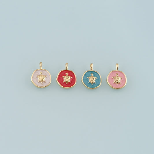 Gold Ocean Charms,18K Gold Filled Turtle Pendant,Enamel Turtle Charm Bracelet Necklace for DIY Jewelry Making Supply