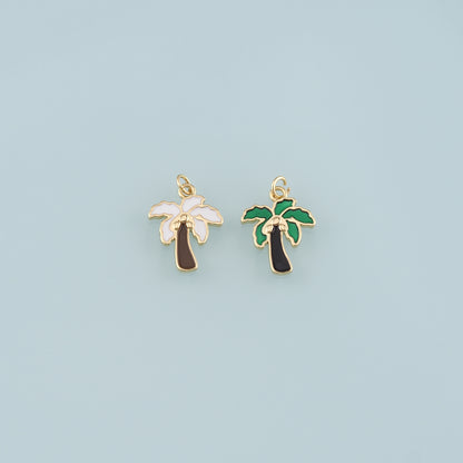 Gold Palm Tree Charms,18K Gold Filled Palm tree Pendant,Enamel coconut tree Charm Bracelet Necklace for DIY Jewelry Making Supply