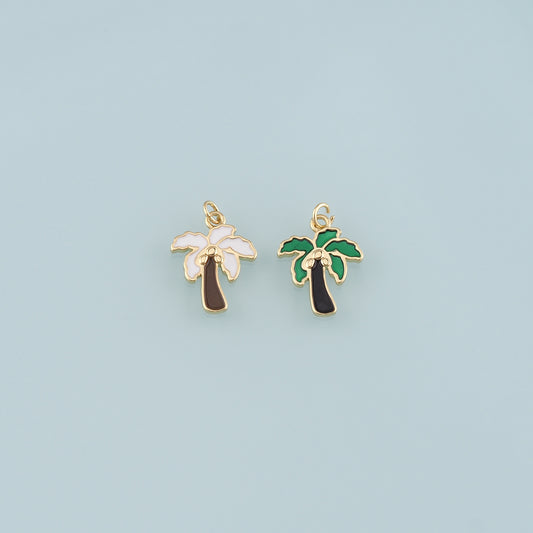 Gold Palm Tree Charms,18K Gold Filled Palm tree Pendant,Enamel coconut tree Charm Bracelet Necklace for DIY Jewelry Making Supply