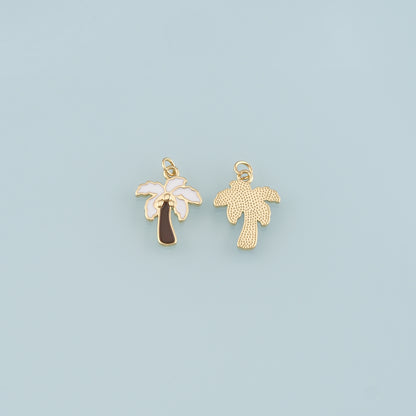Gold Palm Tree Charms,18K Gold Filled Palm tree Pendant,Enamel coconut tree Charm Bracelet Necklace for DIY Jewelry Making Supply