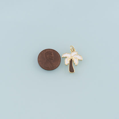 Gold Palm Tree Charms,18K Gold Filled Palm tree Pendant,Enamel coconut tree Charm Bracelet Necklace for DIY Jewelry Making Supply