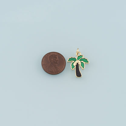 Gold Palm Tree Charms,18K Gold Filled Palm tree Pendant,Enamel coconut tree Charm Bracelet Necklace for DIY Jewelry Making Supply