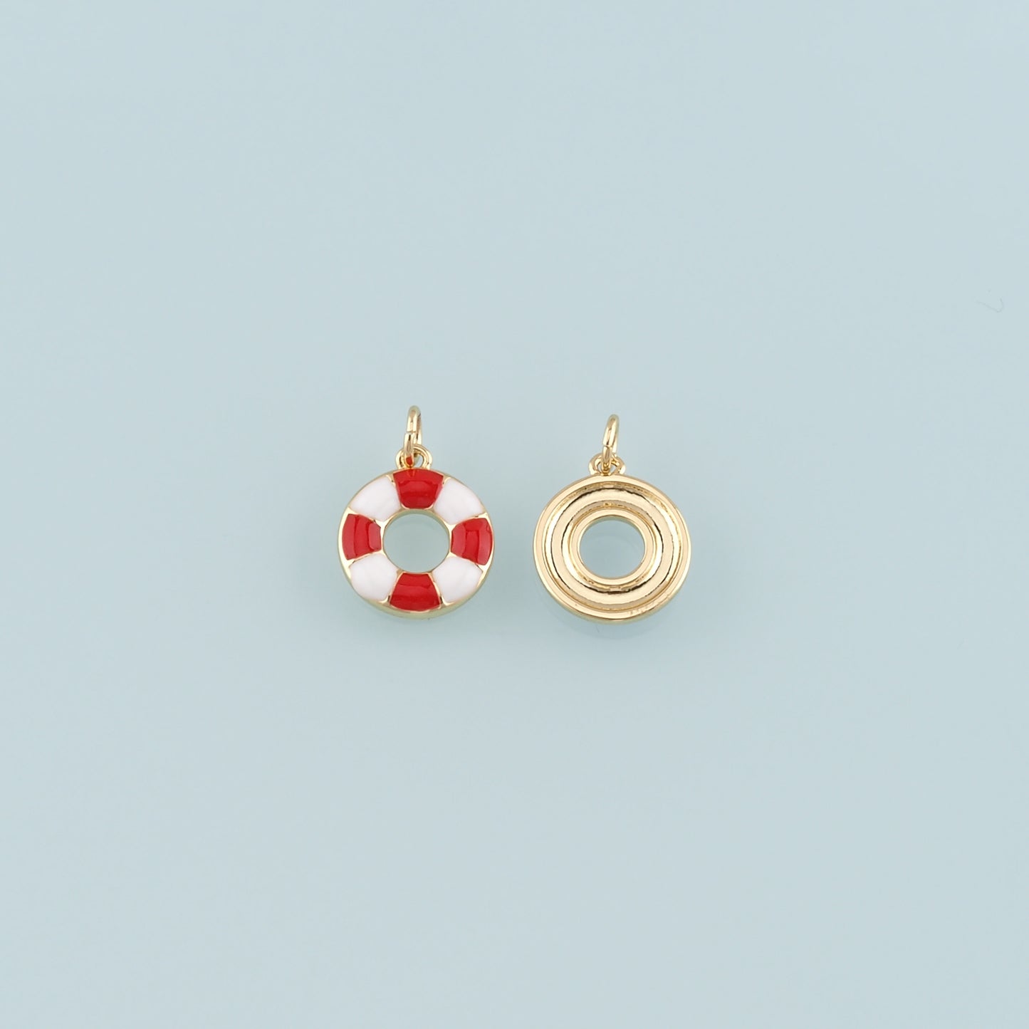 18K Gold Filled Life Buoy Pendant,Enamel Swimming Ring Charm Bracelet Necklace for DIY Jewelry Making Supply