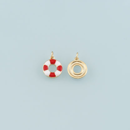 18K Gold Filled Life Buoy Pendant,Enamel Swimming Ring Charm Bracelet Necklace for DIY Jewelry Making Supply