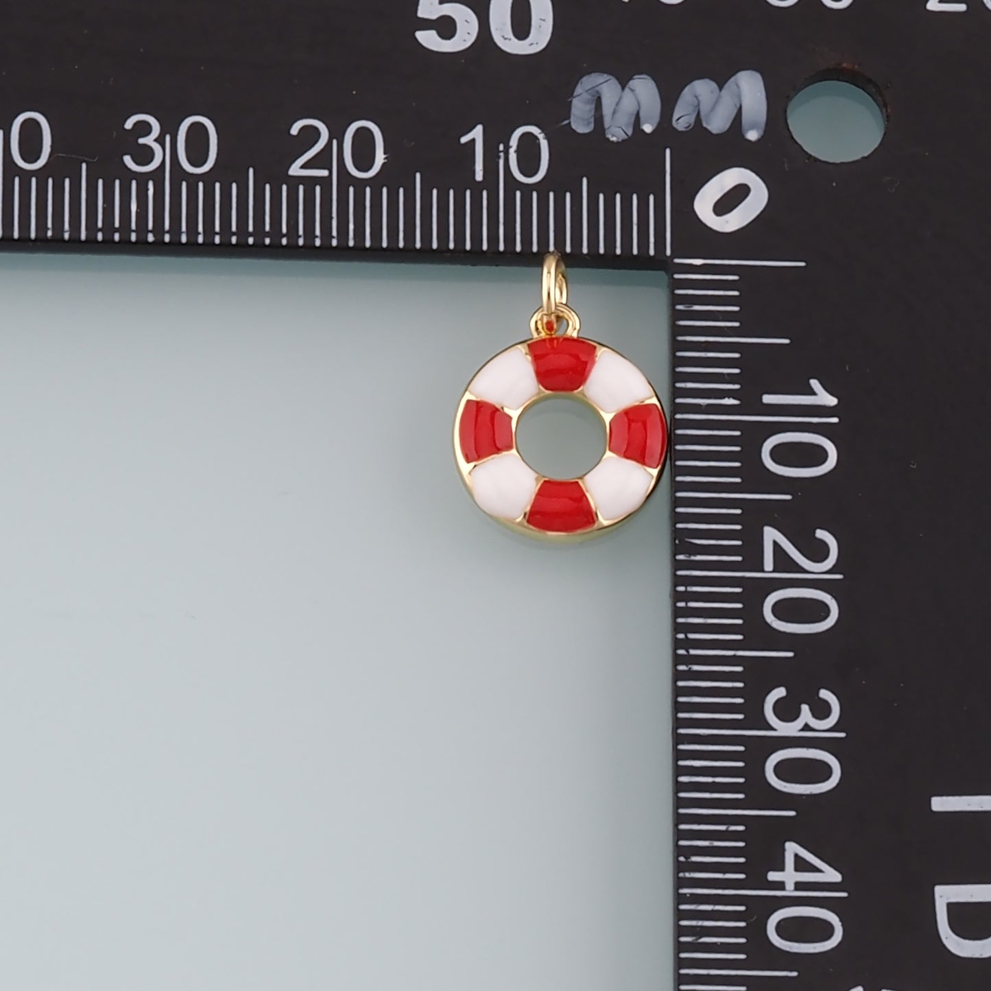 18K Gold Filled Life Buoy Pendant,Enamel Swimming Ring Charm Bracelet Necklace for DIY Jewelry Making Supply