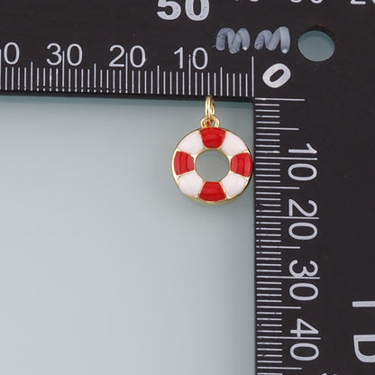 18K Gold Filled Life Buoy Pendant,Enamel Swimming Ring Charm Bracelet Necklace for DIY Jewelry Making Supply