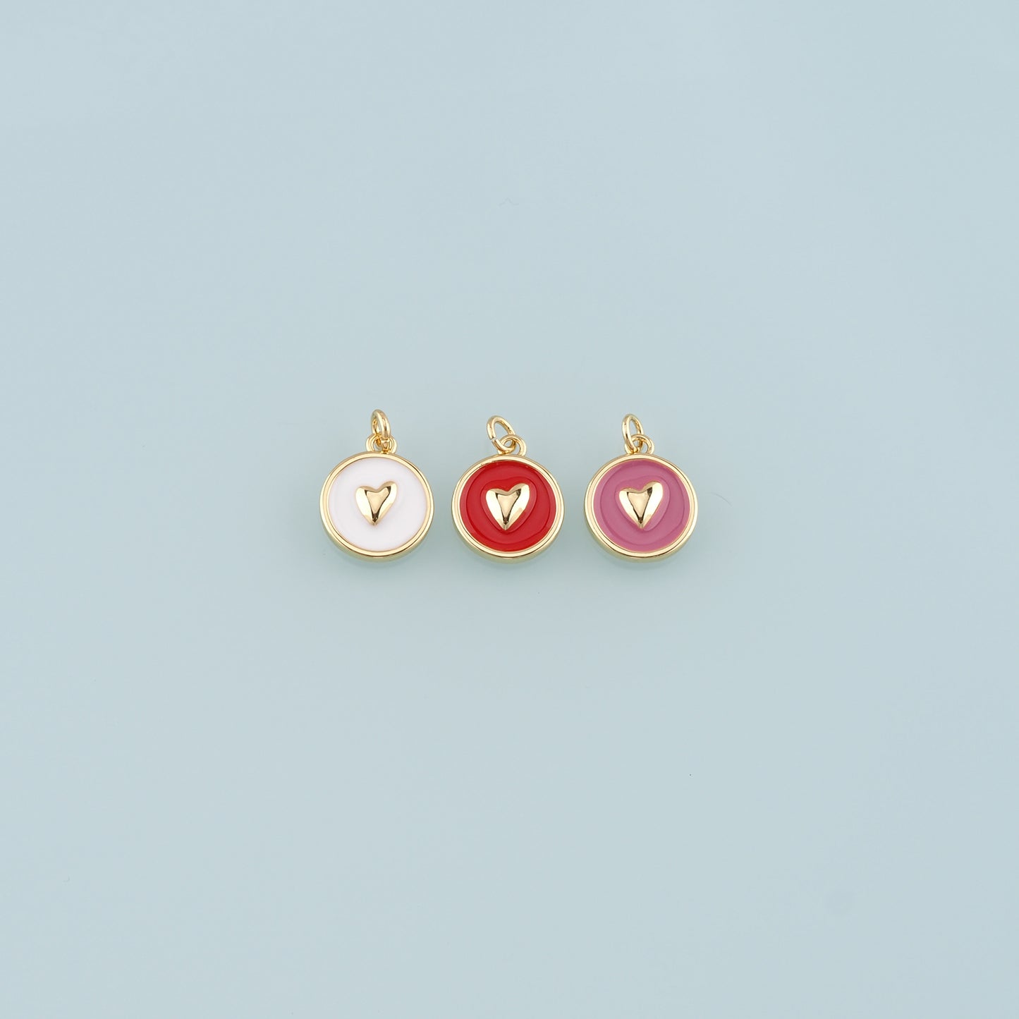 18K Gold Filled Heart Pendant,Enamel Heart Charm Bracelet Necklace for DIY Jewelry Making Supply