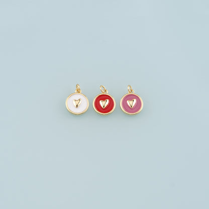 18K Gold Filled Heart Pendant,Enamel Heart Charm Bracelet Necklace for DIY Jewelry Making Supply