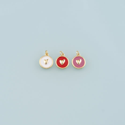 18K Gold Filled Heart Pendant,Enamel Heart Charm Bracelet Necklace for DIY Jewelry Making Supply