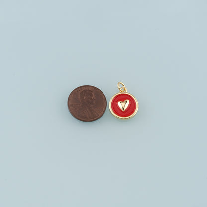 18K Gold Filled Heart Pendant,Enamel Heart Charm Bracelet Necklace for DIY Jewelry Making Supply