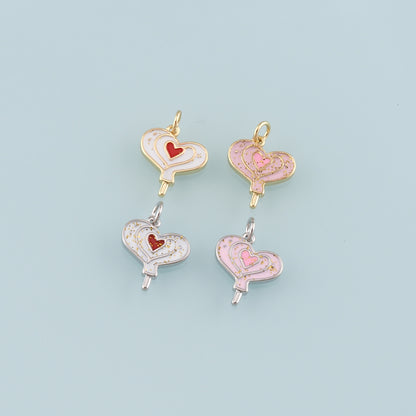 18K Gold Filled Heart Pendant,Enamel Heart Charm Bracelet Necklace for DIY Jewelry Making Supply