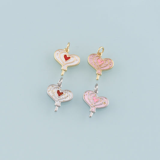 18K Gold Filled Heart Pendant,Enamel Heart Charm Bracelet Necklace for DIY Jewelry Making Supply