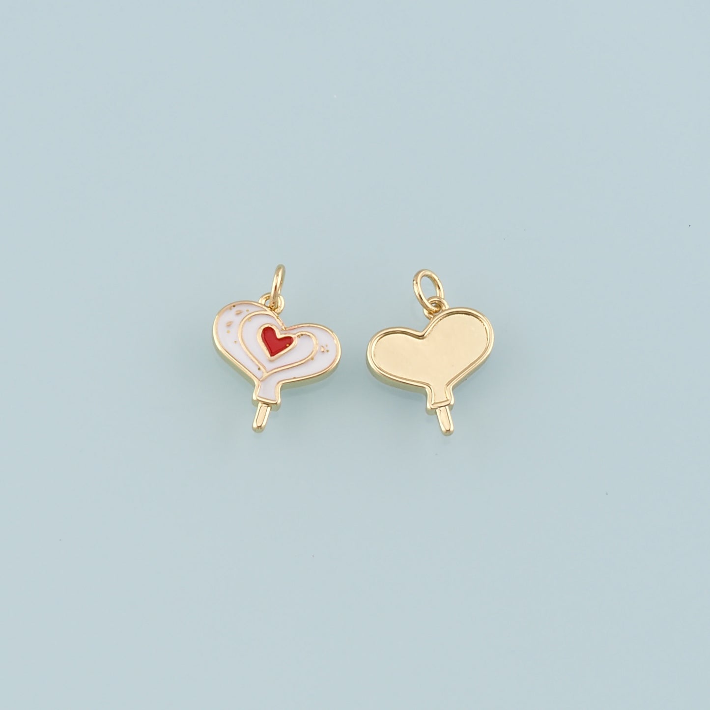 18K Gold Filled Heart Pendant,Enamel Heart Charm Bracelet Necklace for DIY Jewelry Making Supply