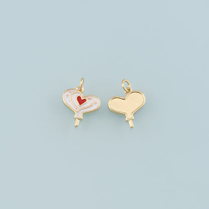 18K Gold Filled Heart Pendant,Enamel Heart Charm Bracelet Necklace for DIY Jewelry Making Supply