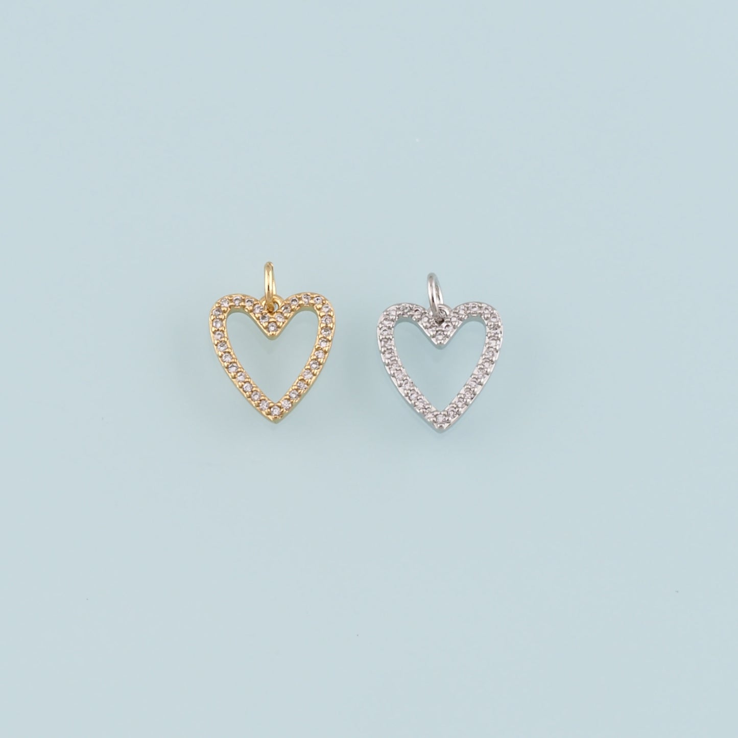 18K Gold Filled Heart Pendant,CZ Micro Pave Heart Charm Bracelet Necklace for DIY Jewelry Making Supply