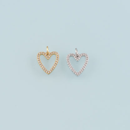 18K Gold Filled Heart Pendant,CZ Micro Pave Heart Charm Bracelet Necklace for DIY Jewelry Making Supply