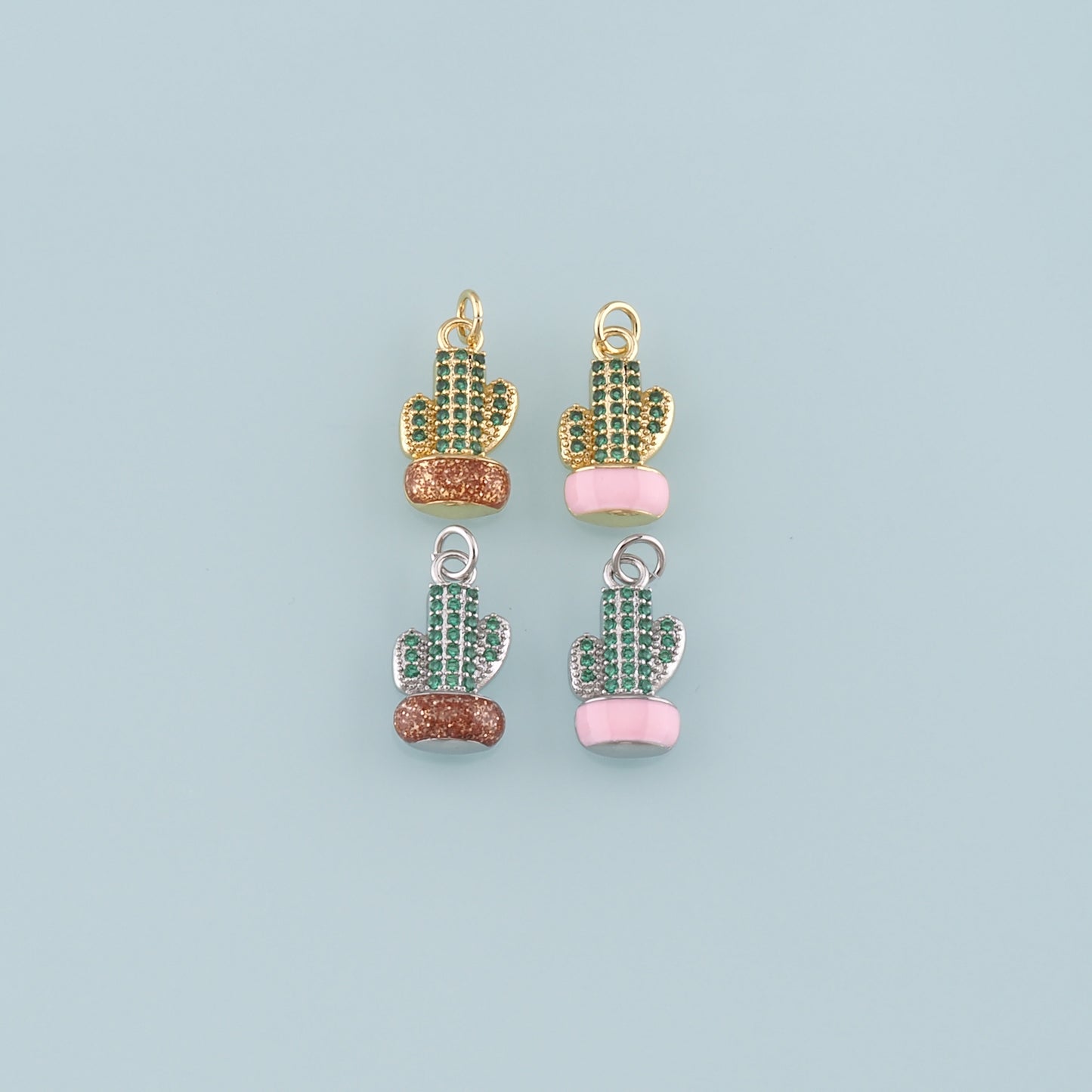 Gold Cactus Charms,18K Gold Filled Cactus Pendant,Enamel Desert Charm Bracelet Necklace for DIY Jewelry Making Supply