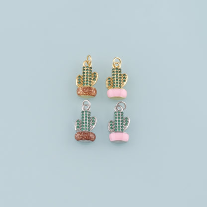 Gold Cactus Charms,18K Gold Filled Cactus Pendant,Enamel Desert Charm Bracelet Necklace for DIY Jewelry Making Supply