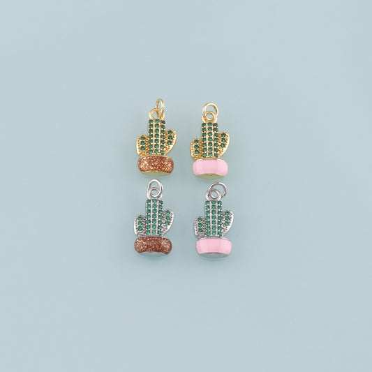 Gold Cactus Charms,18K Gold Filled Cactus Pendant,Enamel Desert Charm Bracelet Necklace for DIY Jewelry Making Supply