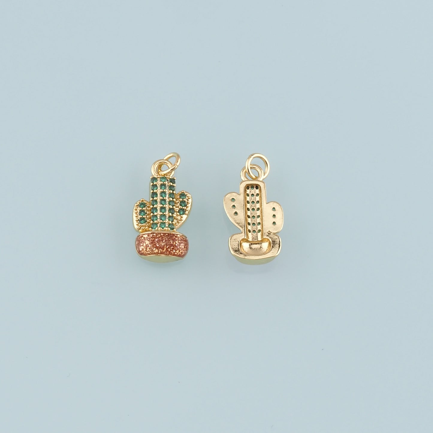 Gold Cactus Charms,18K Gold Filled Cactus Pendant,Enamel Desert Charm Bracelet Necklace for DIY Jewelry Making Supply