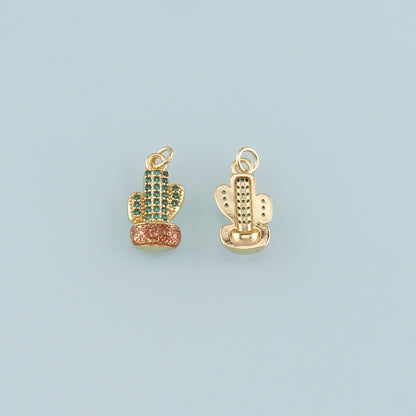 Gold Cactus Charms,18K Gold Filled Cactus Pendant,Enamel Desert Charm Bracelet Necklace for DIY Jewelry Making Supply