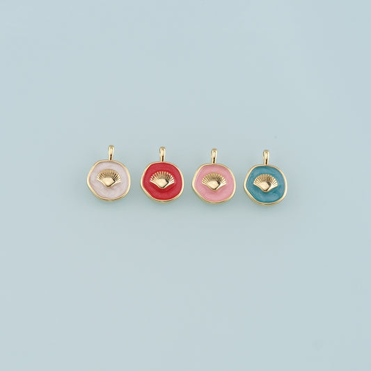 Gold Shell Charms,18K Gold Filled Scallop Pendant,Enamel Conch Shell Charm Bracelet Necklace for DIY Jewelry Making Supply