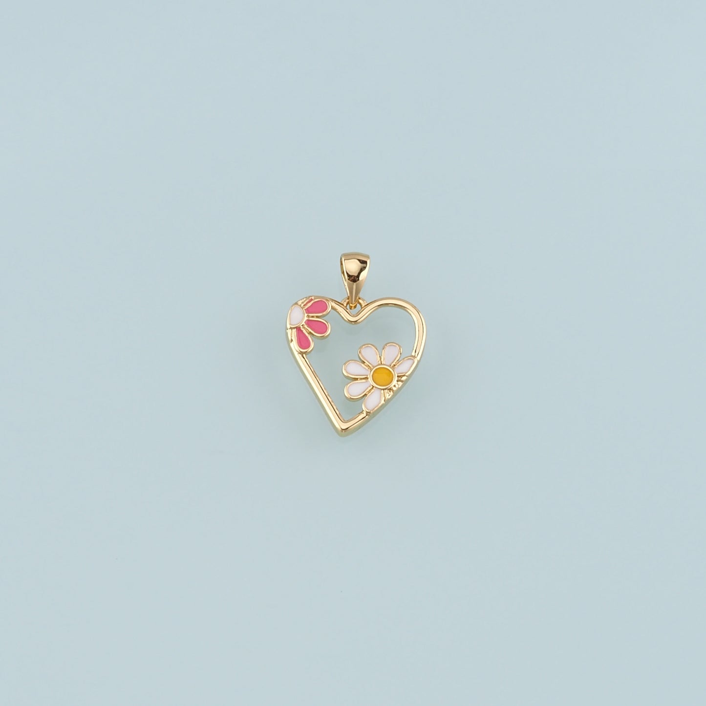 Gold Flower Charm,18K Gold Filled Heart Pendant,Enamel Heart Charm Bracelet Necklace for DIY Jewelry Making Supply