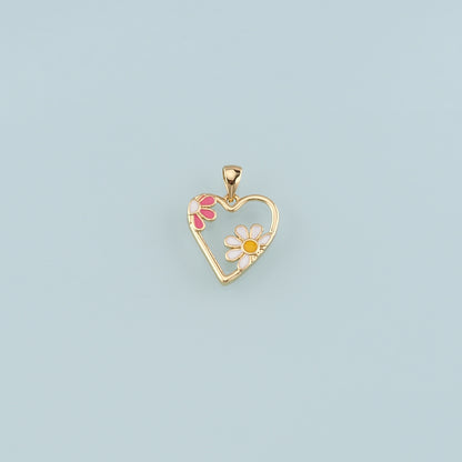 Gold Flower Charm,18K Gold Filled Heart Pendant,Enamel Heart Charm Bracelet Necklace for DIY Jewelry Making Supply