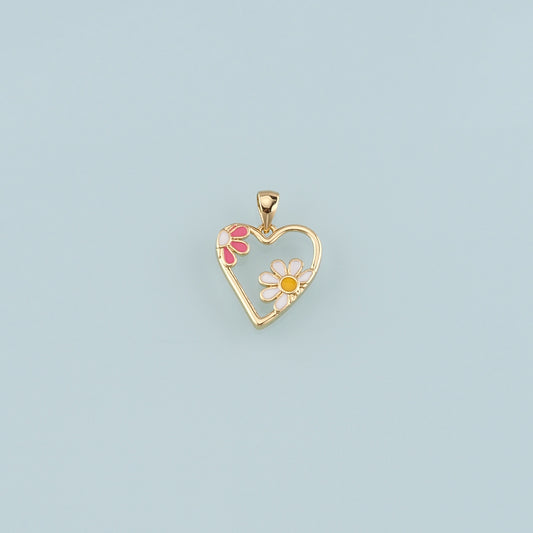 Gold Flower Charm,18K Gold Filled Heart Pendant,Enamel Heart Charm Bracelet Necklace for DIY Jewelry Making Supply