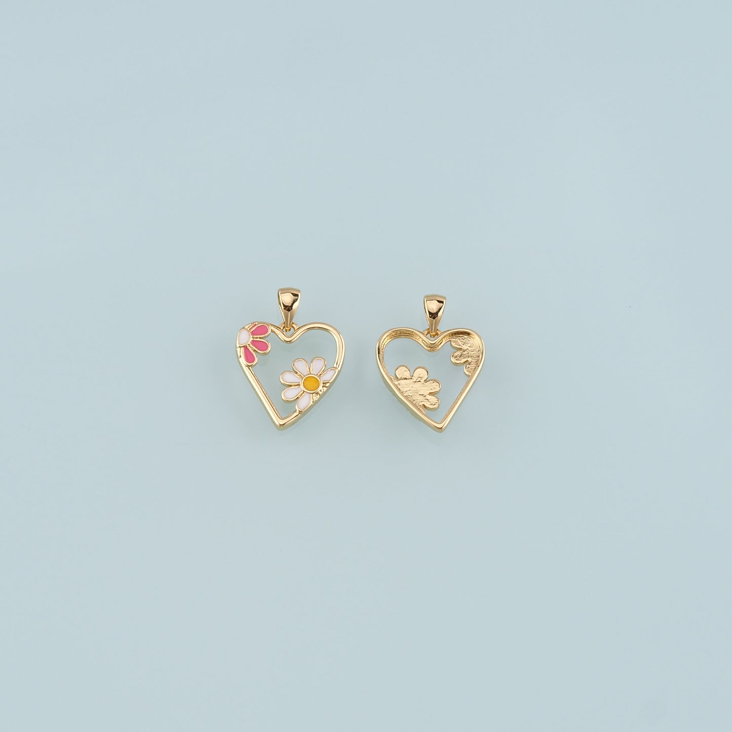 Gold Flower Charm,18K Gold Filled Heart Pendant,Enamel Heart Charm Bracelet Necklace for DIY Jewelry Making Supply