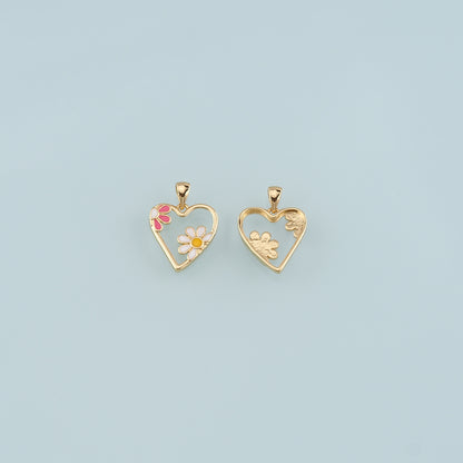 Gold Flower Charm,18K Gold Filled Heart Pendant,Enamel Heart Charm Bracelet Necklace for DIY Jewelry Making Supply