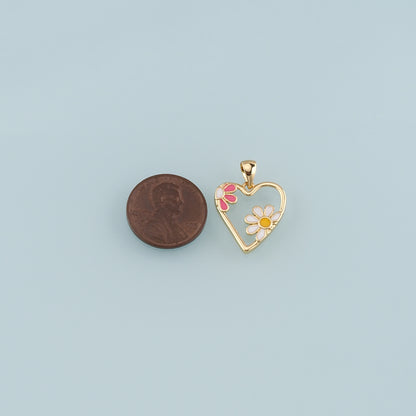 Gold Flower Charm,18K Gold Filled Heart Pendant,Enamel Heart Charm Bracelet Necklace for DIY Jewelry Making Supply