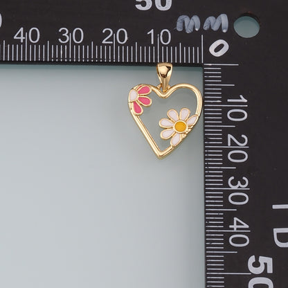 Gold Flower Charm,18K Gold Filled Heart Pendant,Enamel Heart Charm Bracelet Necklace for DIY Jewelry Making Supply