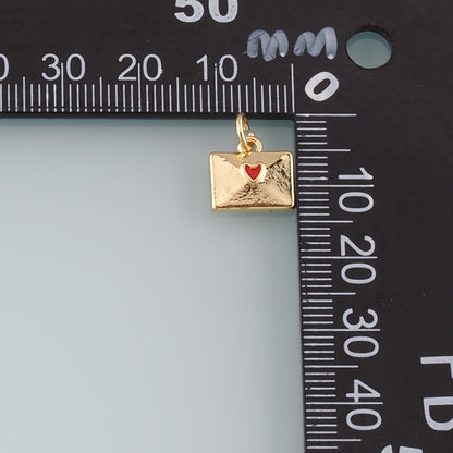 18K Gold Filled Love Letter Pendant,Enamel Heart Envelope Charm Bracelet Necklace for DIY Jewelry Making Supply