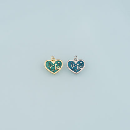 18K Gold Filled Heart Pendant,Enamel Heart Charm Bracelet Necklace for DIY Jewelry Making Supply