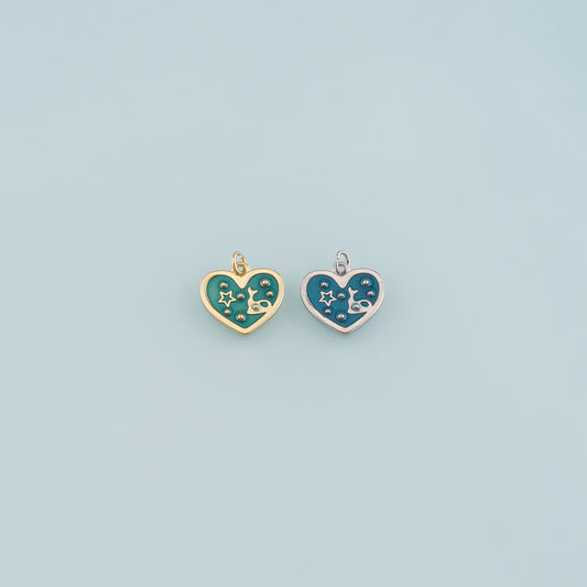 18K Gold Filled Heart Pendant,Enamel Heart Charm Bracelet Necklace for DIY Jewelry Making Supply