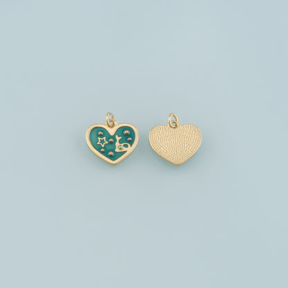 18K Gold Filled Heart Pendant,Enamel Heart Charm Bracelet Necklace for DIY Jewelry Making Supply