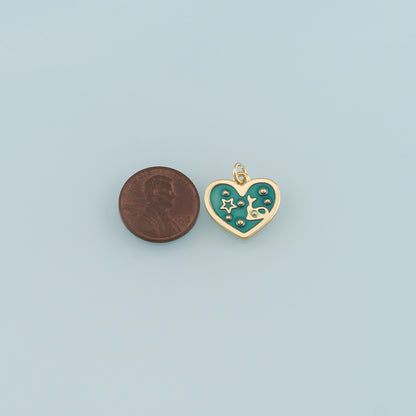 18K Gold Filled Heart Pendant,Enamel Heart Charm Bracelet Necklace for DIY Jewelry Making Supply