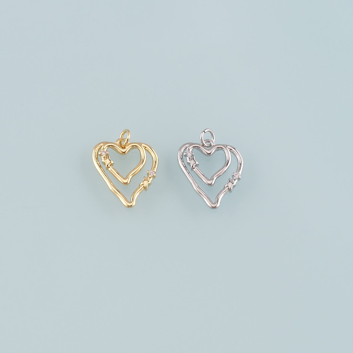 18K Gold Filled Heart Pendant,CZ Micro Pave Heart Charm Bracelet Necklace for DIY Jewelry Making Supply