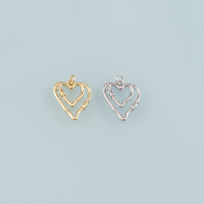 18K Gold Filled Heart Pendant,CZ Micro Pave Heart Charm Bracelet Necklace for DIY Jewelry Making Supply